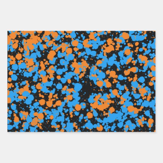 Orange Blue Wolf Splattered Paint ラッピングペーパーシート (正面)