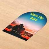 orange boho日付を保存QRウェブサイト名を追加phot アクリル招待状 (レイダウン)