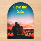 orange boho日付を保存QRウェブサイト名を追加phot アクリル招待状 (正面)