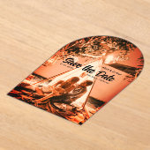 orange boho日付を保存QRウェブサイト名を追加phot アクリル招待状 (レイダウン)