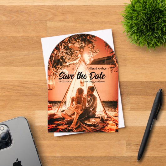 orange boho日付を保存QRウェブサイト名を追加phot アクリル招待状 (インサイチュ (招待状))