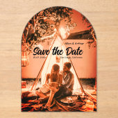 orange boho日付を保存QRウェブサイト名を追加phot アクリル招待状 (正面)