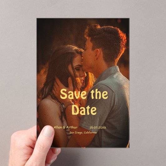 orange boho日付を保存QRウェブサイト名を追加phot アクリル招待状 (インサイチュ (ポータブル))