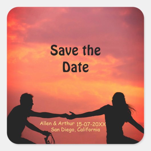 orange boho日付を保存QRウェブサイト名を追加phot スクエアシール (正面)