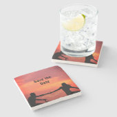 orange boho日付を保存QRウェブサイト名を追加phot ストーンコースター (横)