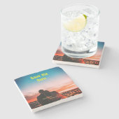 orange boho日付を保存QRウェブサイト名を追加phot ストーンコースター (横)