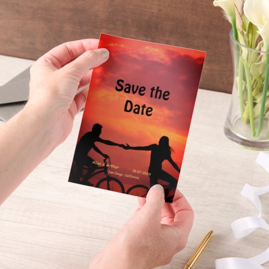 orange boho日付を保存QRウェブサイト名を追加phot ベラム紙招待状 (ポータブル)