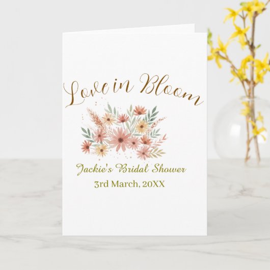 Orange boho love in Bloom bridal shower name retro カード (黄色い花)