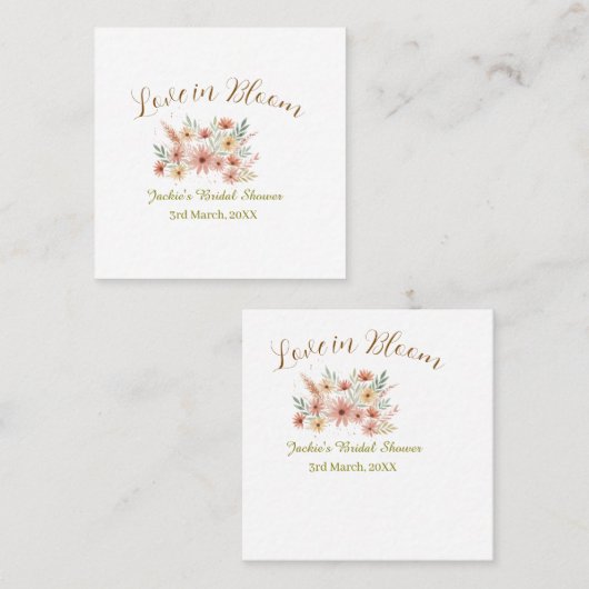 Orange boho love in Bloom bridal shower name retro スクエア名刺 (正面/裏面)