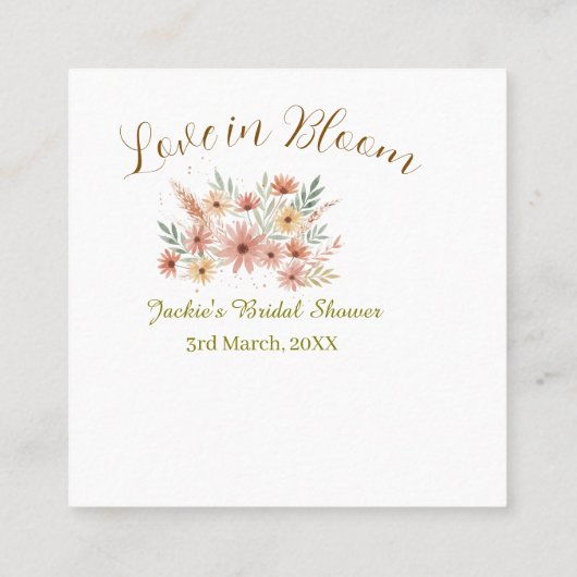 Orange boho love in Bloom bridal shower name retro スクエア名刺 (裏面)