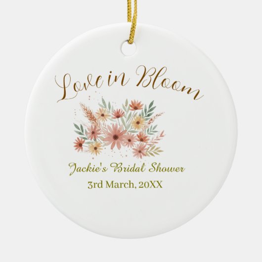 Orange boho love in Bloom bridal shower name retro セラミックオーナメント (正面)