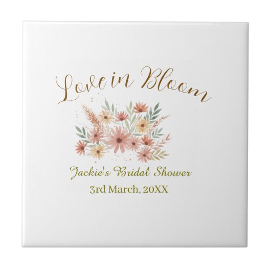 Orange boho love in Bloom bridal shower name retro タイル (正面)