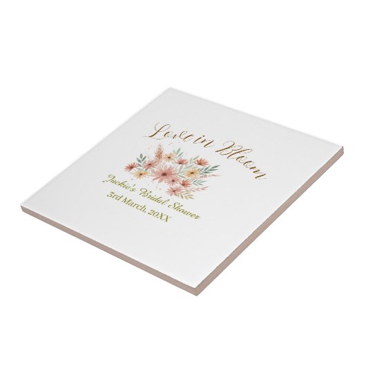 Orange boho love in Bloom bridal shower name retro タイル (側面)