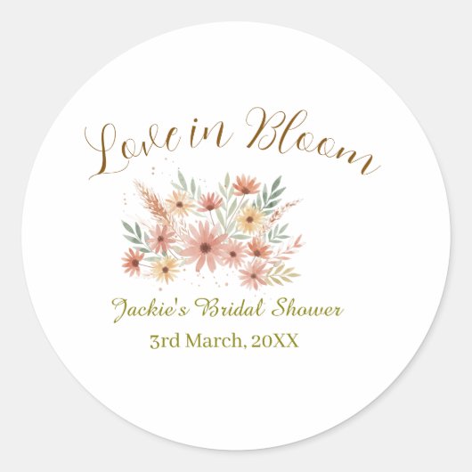 Orange boho love in Bloom bridal shower name retro ラウンドシール (正面)