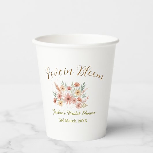 Orange boho love in Bloom bridal shower name retro 紙コップ (正面)