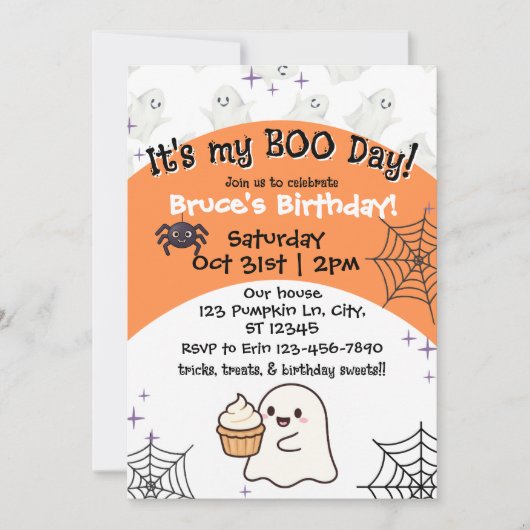 Orange Boo day birthday 招待状 (正面)