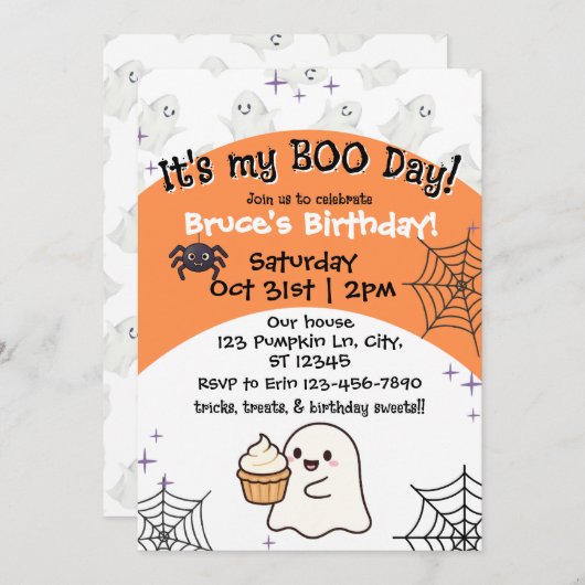 Orange Boo day birthday 招待状 (正面/裏面)