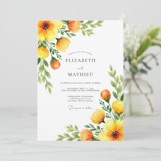 Orange Botanical Blossom Wedding 招待状 (スタンド正面)