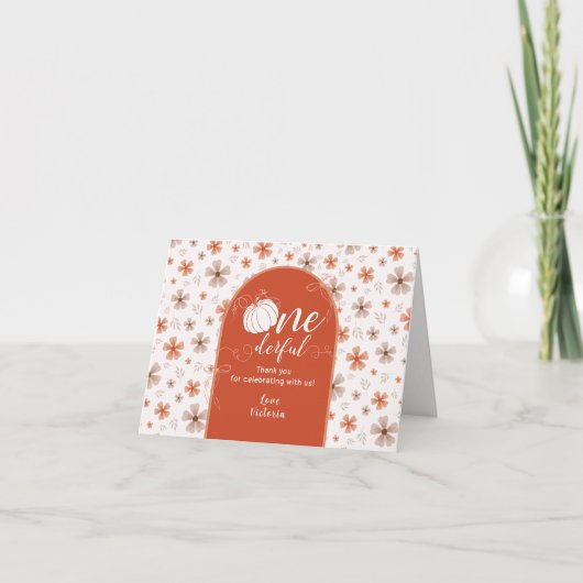 ORANGE BOW & ARCH FALL PUMPKIN FLOWERS BIRTHDAY サンキューカード (正面)