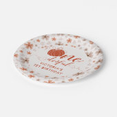 ORANGE BOW & ARCH FALL PUMPKIN FLOWERS BIRTHDAY ペーパープレート (アングル)