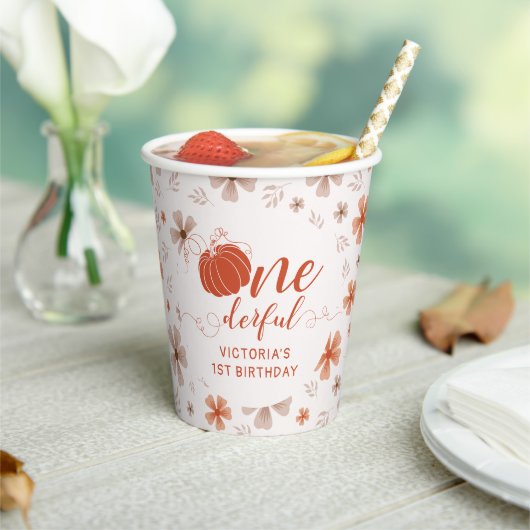 ORANGE BOW & ARCH FALL PUMPKIN FLOWERS BIRTHDAY 紙コップ (インサイチュ)