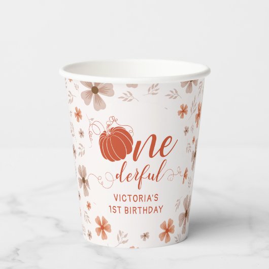 ORANGE BOW & ARCH FALL PUMPKIN FLOWERS BIRTHDAY 紙コップ (裏面)