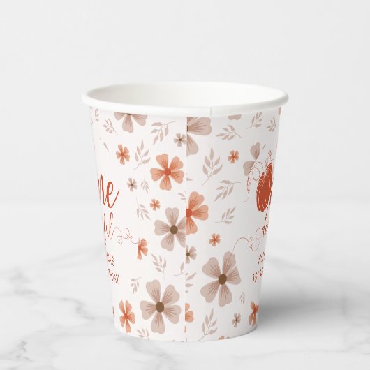 ORANGE BOW & ARCH FALL PUMPKIN FLOWERS BIRTHDAY 紙コップ (右)