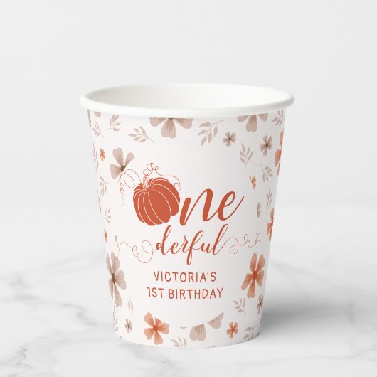 ORANGE BOW & ARCH FALL PUMPKIN FLOWERS BIRTHDAY 紙コップ (正面)