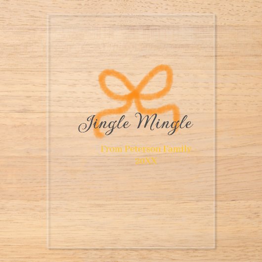 Orange bow jingle Mingle retro boho family namdate アクリル招待状 (正面)