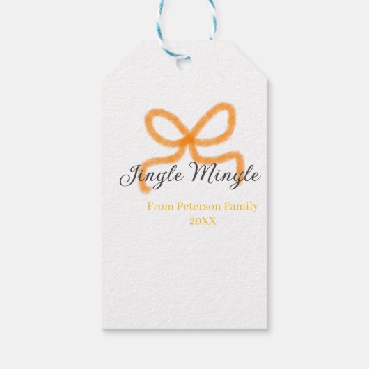 Orange bow jingle Mingle retro boho family namdate ギフトタグ (裏面)