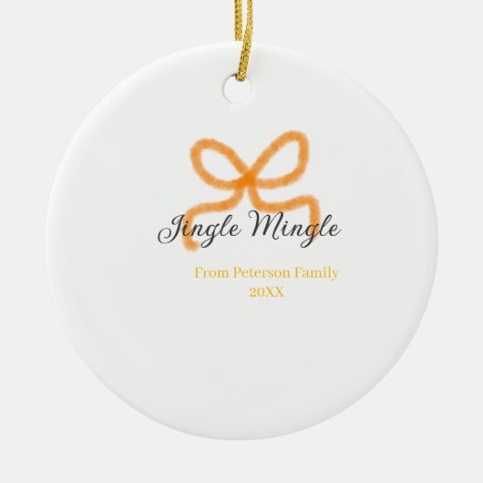 Orange bow jingle Mingle retro boho family namdate セラミックオーナメント (正面)