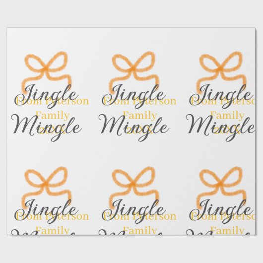 Orange bow jingle Mingle retro boho family namdate ラッピングペーパー (フラット)