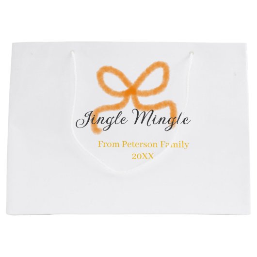 Orange bow jingle Mingle retro boho family namdate ラージペーパーバッグ (正面)