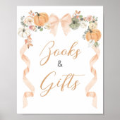Orange Bow Pumpkin Baby Shower Books and Gift Sign ポスター (正面)