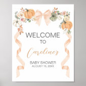 Orange Bow Pumpkin Baby Shower Welcome Sign ポスター (正面)