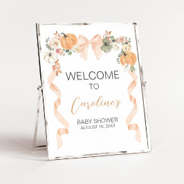 Orange Bow Pumpkin Baby Shower Welcome Sign ポスター