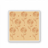 Orange Brown Flower Outline Pattern シール (正面)