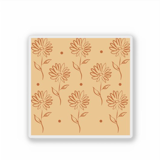 Orange Brown Flower Outline Pattern シール (正面)