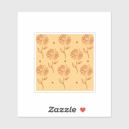 Orange Brown Flower Outline Pattern シール (シート)