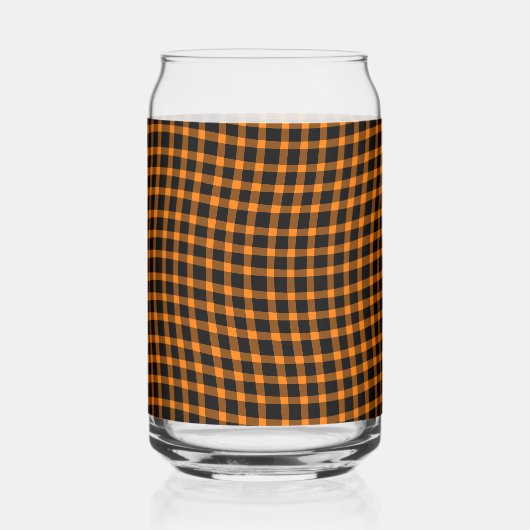 Orange Brown Plaid Checker Seamless Pattern ガラス缶 (正面)