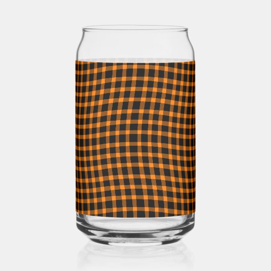 Orange Brown Plaid Checker Seamless Pattern ガラス缶 (左)
