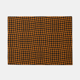 Orange Brown Plaid Checker Seamless Pattern ドアマット