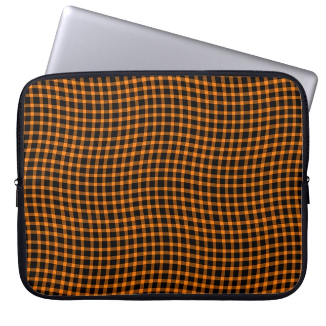 Orange Brown Plaid Checker Seamless Pattern ラップトップスリーブ (正面)