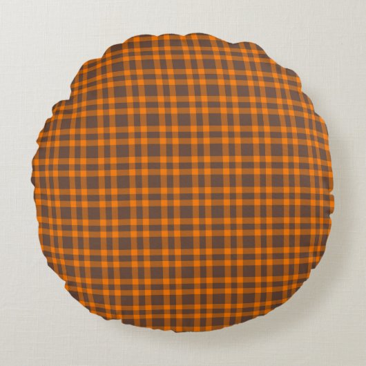 Orange Brown Plaid Pattern ラウンドクッション (正面)