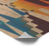 Orange Brown Red Teal Blue Ethnic Tribal Mosaic ポスター (角)