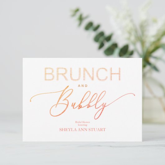 Orange Brunch Bubbly Bridal Shower Typography 招待状 (スタンド正面)