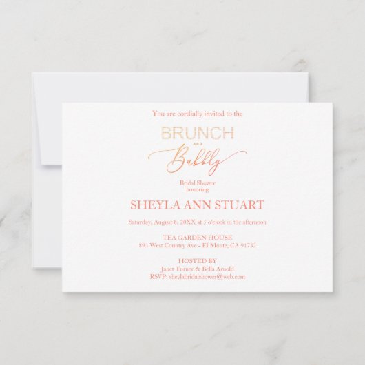 Orange Brunch Bubbly Bridal Shower Typography 招待状 (裏面)