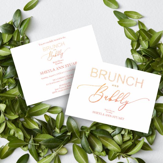 Orange Brunch Bubbly Bridal Shower Typography 招待状