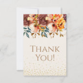 Orange Burgundy Floral Birthday Thank You サンキューカード (正面)