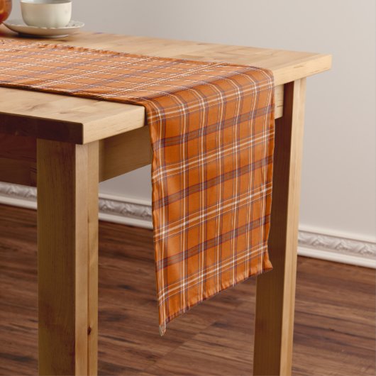 Orange Burgundy White Plaid Classic Table Runner ショートテーブルランナー (インサイチュ)